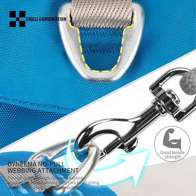 Lightweight Dog Harness, Large to Very Large Breeds, Adjustable Fit.Pet Harness with Pocket, Dog Training Harness for Outdoor Walking Running, Hiking (Blue, L)