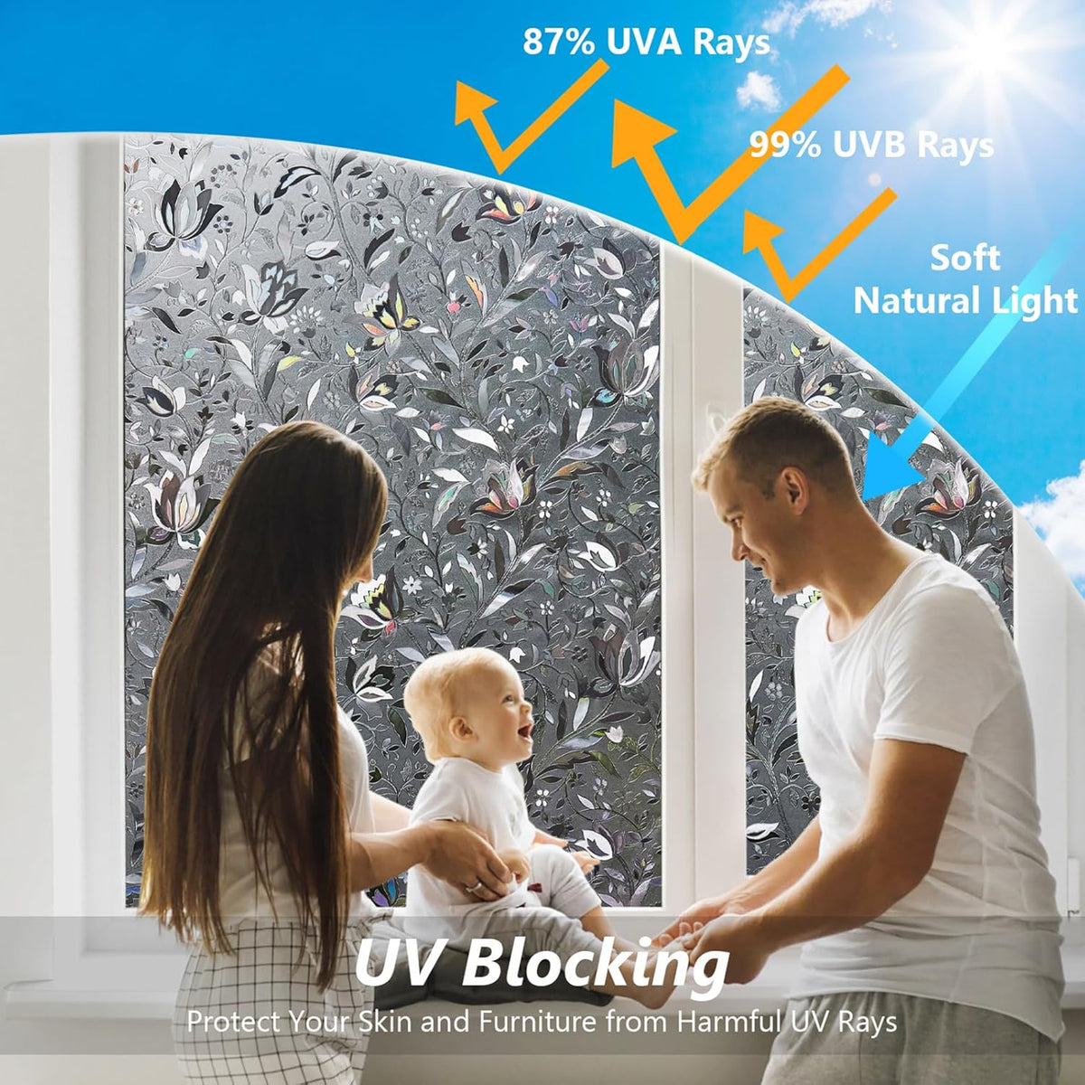 Kromapolis Window Film, Window Privacy Film Frosted, Vinyl Glass Covering, Stained Glass Decorative Film, Static Window Clings, Non-Adhesive (Grayish Black, 29.5 x 78.7 inch)