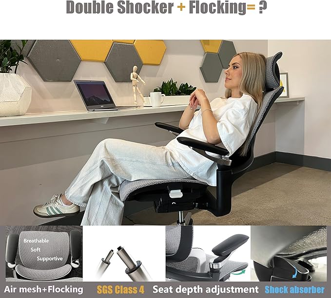 Ergonomic Office Chair, Mesh Home Desk Chair with Adaptive Lumbar Support, Gaming Chair with Headrest, 5D Armrest,90-130°Tilt, BIFMA Certified, Model Zen (Grey)