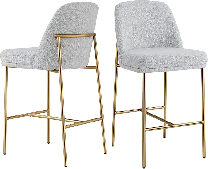 CHITA Counter Height Bar Stools Set of 2, FSC Certified Metal Barstools for Kitchen Island, 27" H Seat Height, Fabric, Light Grey (Multi-Colored)