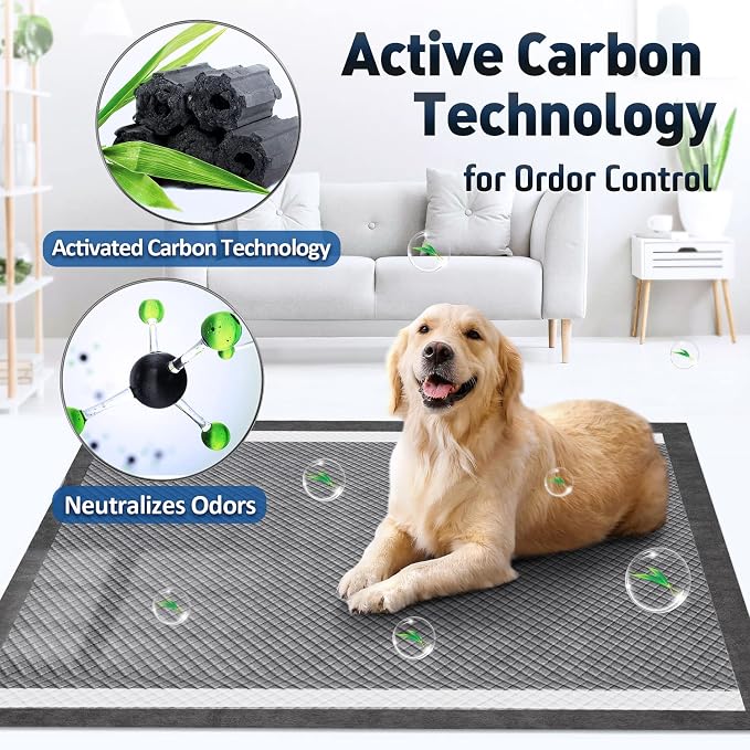 Gimars Upgrade Odor-Control Extra Large XXL Charcoal Pee Pads for Dogs - Thicken 9 Layers Ultra Absorbent Leak-Proof Puppy Training Pads Quick Dry