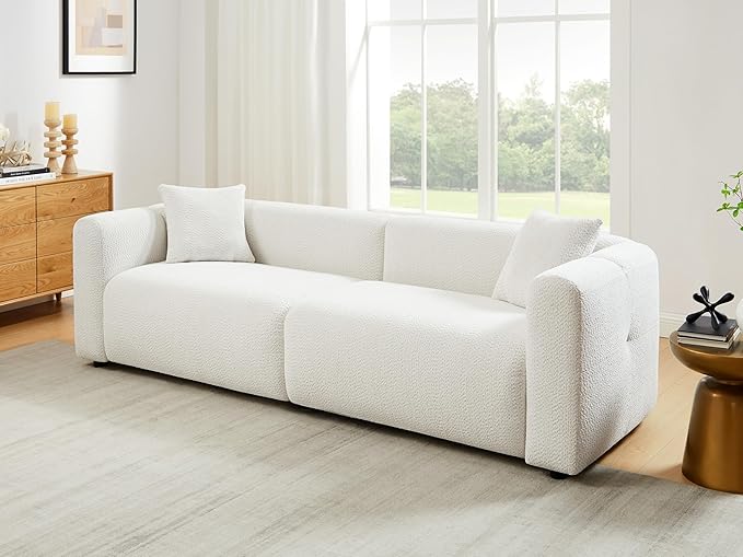 VANOMi 95" Cloud Couch, Comfy Deep Seat Boucle Cloud Sofa, Upholstered 3-Seater Oversized Loveseat Sofa with 2 Pillows, Modern Sofa for Living Room, Bedroom, Office, Apartment (White)