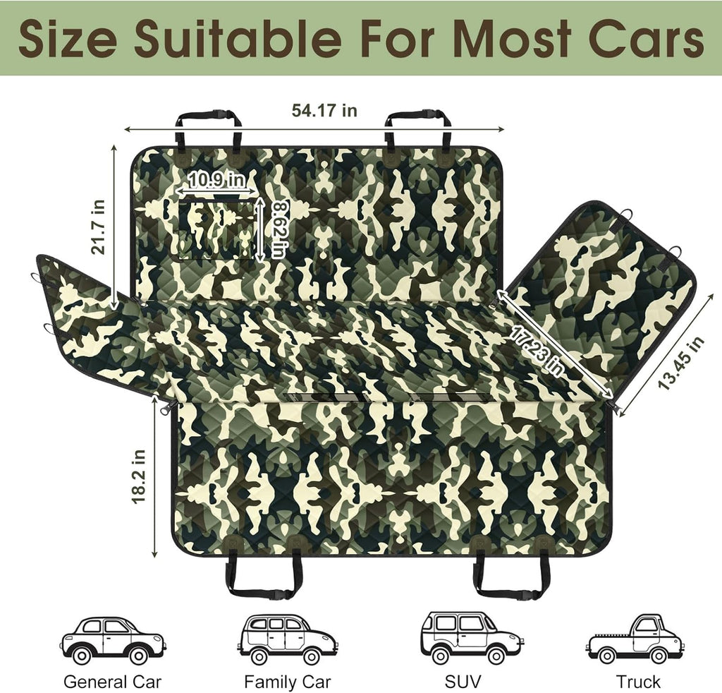 Dog Car Seat Cover, Durable Waterproof Scratch Proof Nonslip Dog Hammock, Pet Back Seat Covers with Pocket for Cars SUVs and Trucks - S, Camouflage