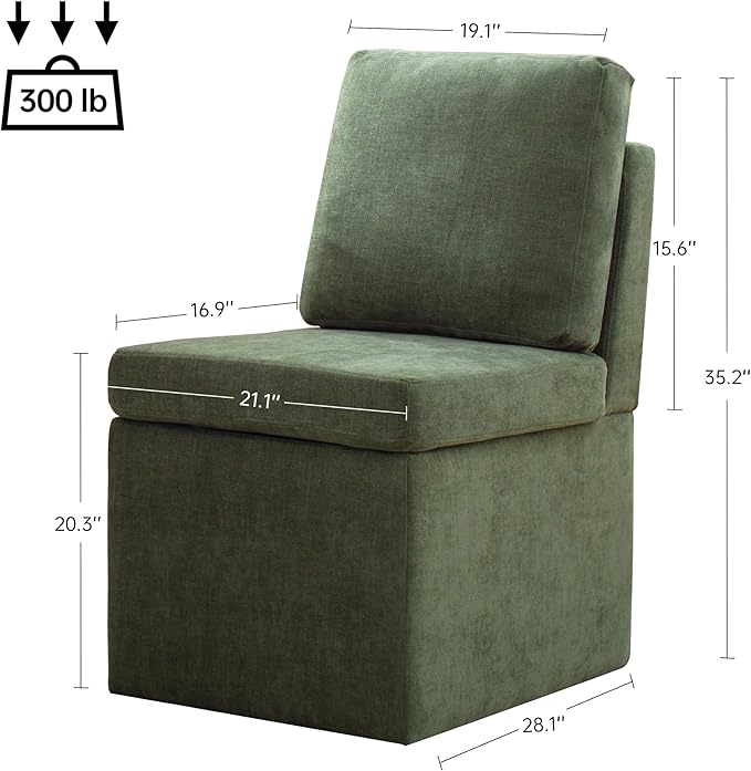 VKNOW Upholstered Dining Chairs Set of 4, Modern Kitchen Chairs with Storage, Linen Armchair Dining Room Chair for Kitchen Dining Room Office Bedroom, Green