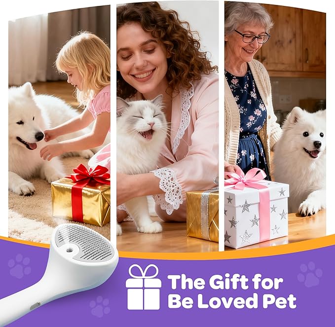 Pet Spray Grooming Brush Cat Brushes Cat Hair Removal Products Cat Shedding Tools Self Cleaning Ergonomic Grip for Short Long Haired Pets Help with matted Fur Rechargable Comb Mist