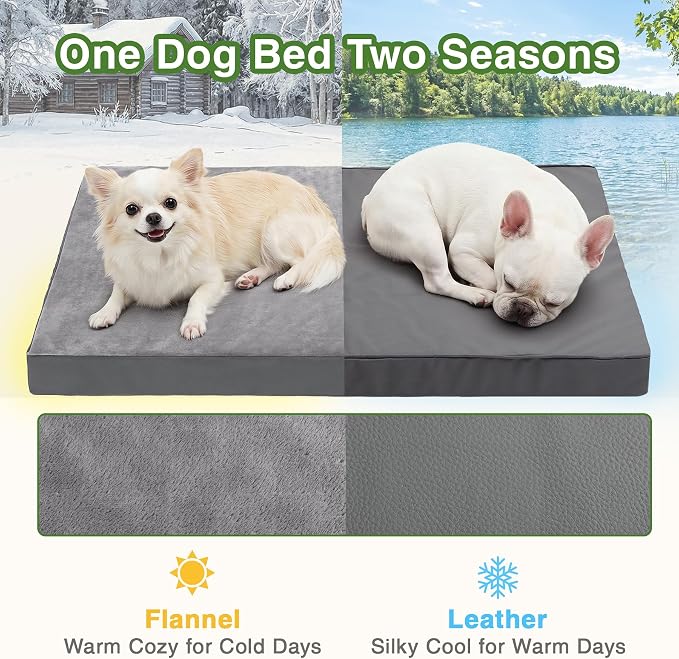 Waterproof Dog Bed Medium Size Dog, Washable Crate Pad 30" Orthopedic Gray | Outdoor Pet Bed Foam, Reversible Faux Leather & Flannel, Removable Cover,Anti-Slip Kennel Pad 29"x18"