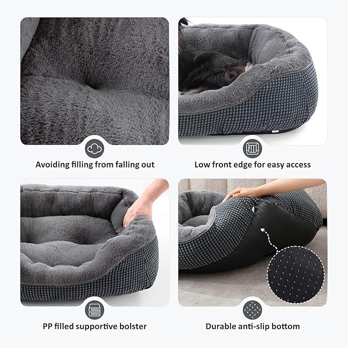 Dog Beds for Small Medium Dogs Washable, Calming Orthopedic Warming Soft Calming Sleeping Durable Pet Bed with Anti-Slip Bottom