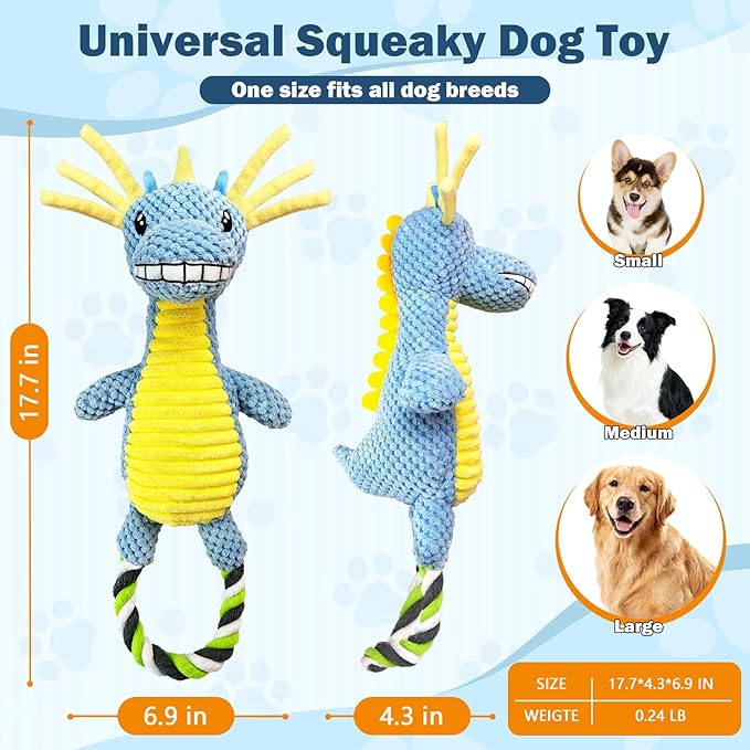 Squeaky Dog Toys for Large Dogs- Tough Squeaky Dog Toys to Keep Them Busy- Durable Plush Stuffed Chew Toy for Boredom, Tug of-War, for Small Medium Large Dogs (Blue)