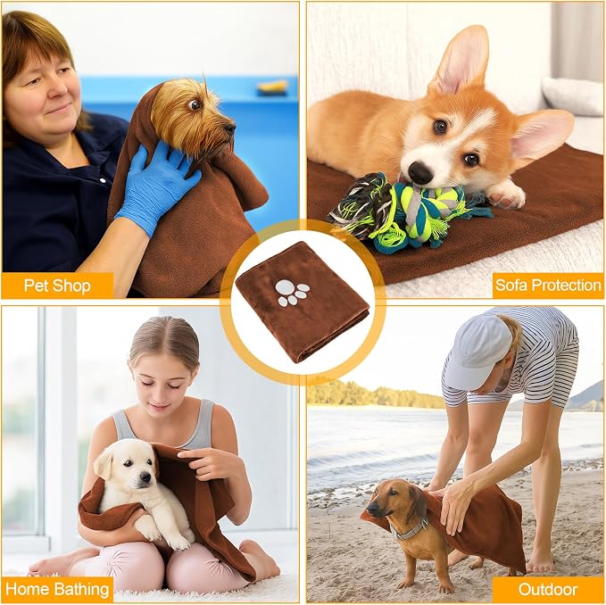 Dog Towels for Drying Dogs Large, Absorbent Microfiber Dogs Bath Towel, 40 x 24 Inch Soft Pet Grooming Towel, Dog Shower & Bath Supplies(Brown)