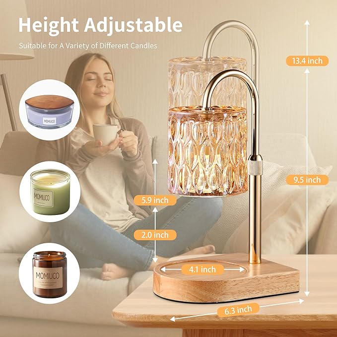 Candle Warmer Lamp, Electric Candle Lamp Warmer, House Warming Gifts New Home Bedroom Decor, Birthday Gifts for Women Mom, Adjustable Height with 2 Bulbs