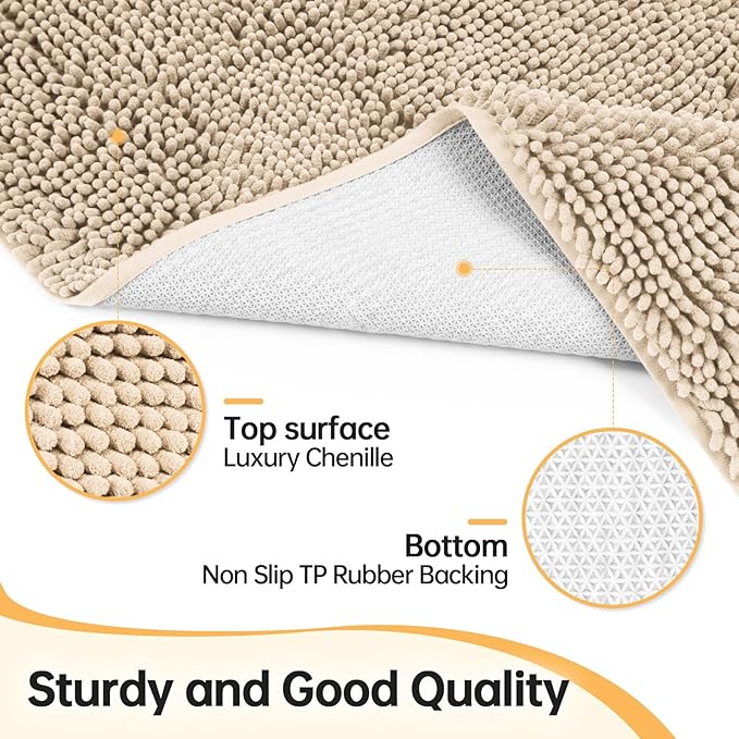 Absorbent Dog Door Mat for Muddy Paws, 60" x 48" Chenille Indoor Mats for Entryway, Trap Dirt Front Door Mat Indoor Entrance Washable Non Slip Soft Beige