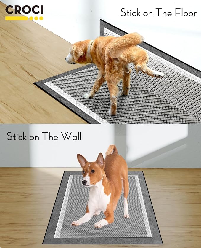 CROCI Charcoal Pee Pads for Dogs Odor Control Leak Proof 22x22in 50Ct | Super Absorbent Puppy Pads with Adhesive Tabs, Heavy Duty, Dog Potty Training, Quick-Dry Surface, Disposable