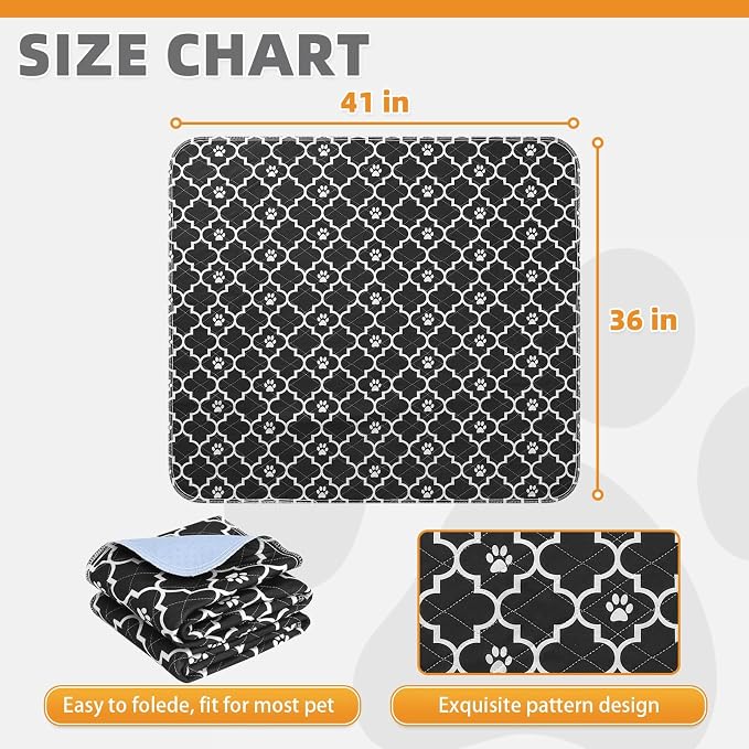 KOOLTAIL Washable Pee Pads for Dogs, 2 Packs Super Absorbent Leakproof & Non-Slip Dog Pee Pad Extra Large, Reusable Puppy Training Pads Waterproof, Pet Mat Rug for Whelping,Floor,Crate,Cats, 36"x41"
