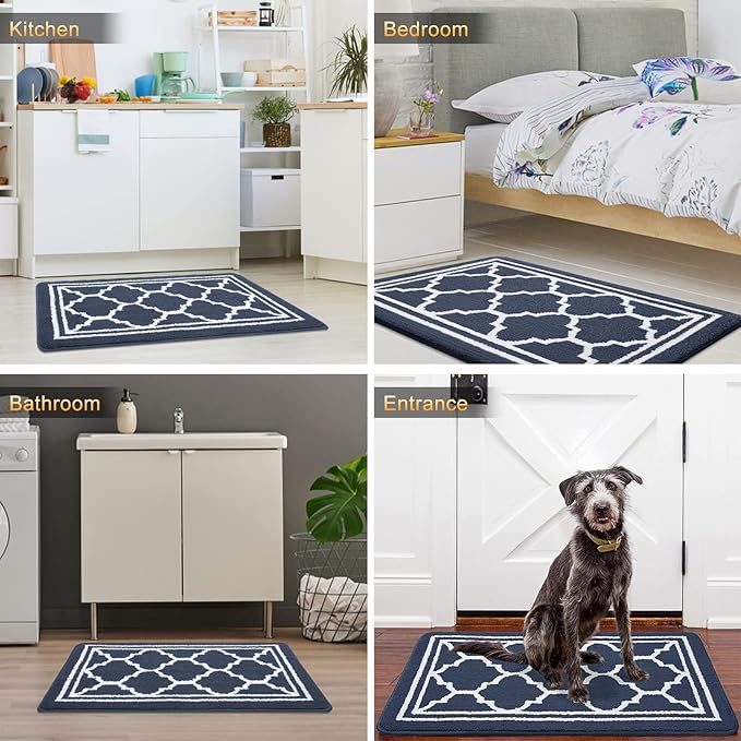Buganda Runner Indoor Door Mat, Dirt-Resistant and Absorbent Doormat, Anti-Slip, Low Profile Floor Mats for Inside Entryway, Front, and Back Door Entrance (47x20 Inches, Navy Blue)