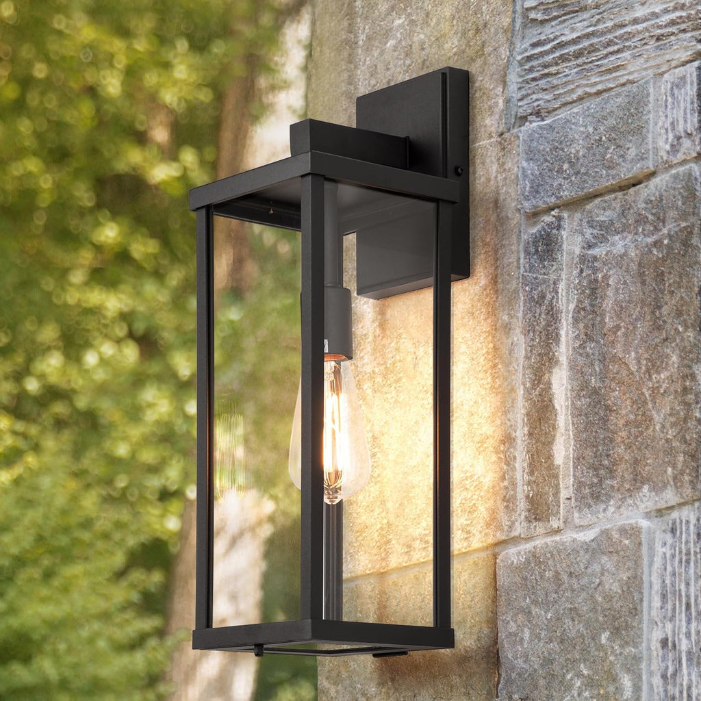 mirrea 18" Classic Outdoor Wall Sconce 1 Light in Matte Black Rectangular Metal Frame and Clear Glass Shade Waterproof Porch Light Patio Light Pack of 2