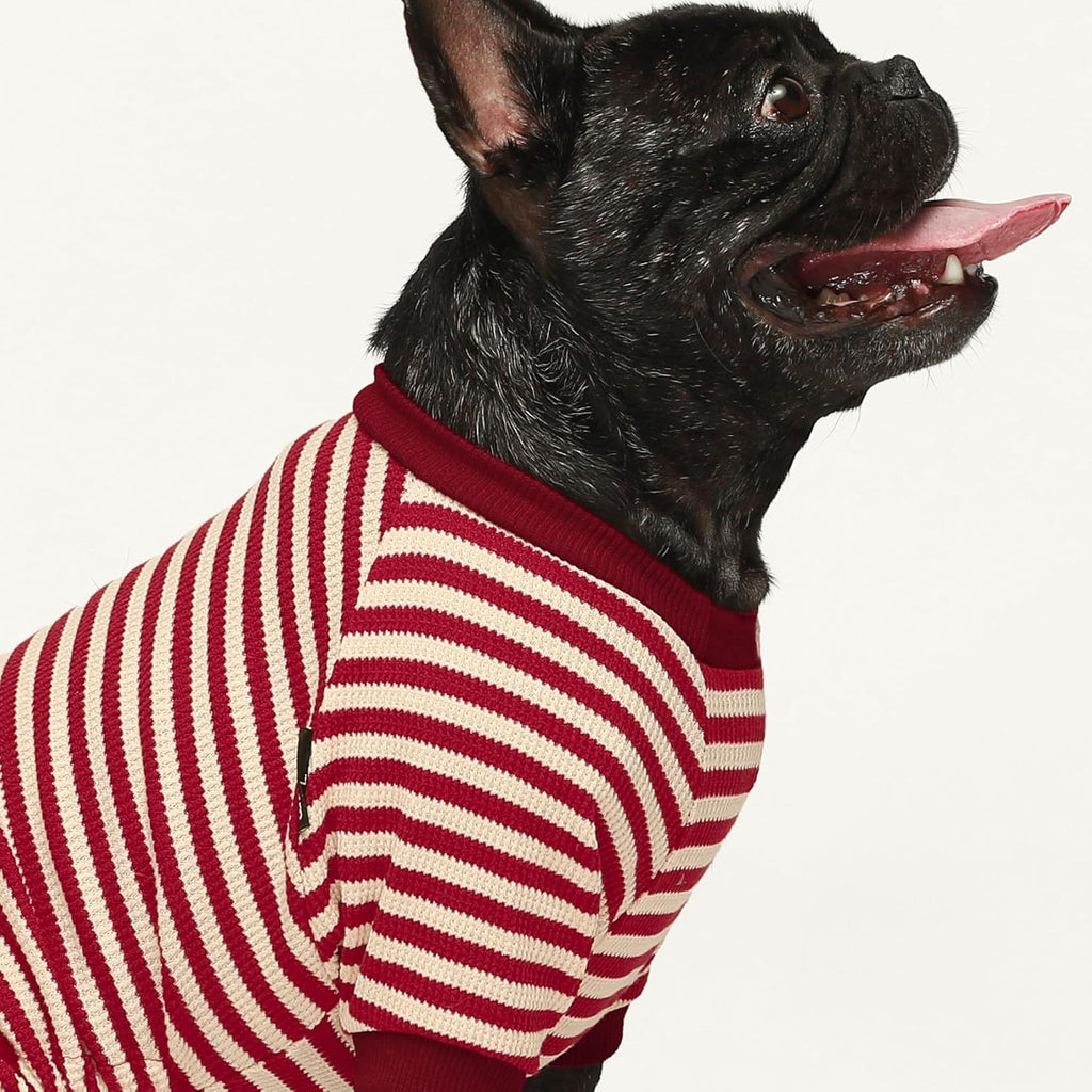 Fitwarm Red and White Striped Dog Pajamas, Waffle Dog Clothes for Small Dogs Girl Boy, Puppy Onesie with Feet, Pet Christmas Outfit, Large