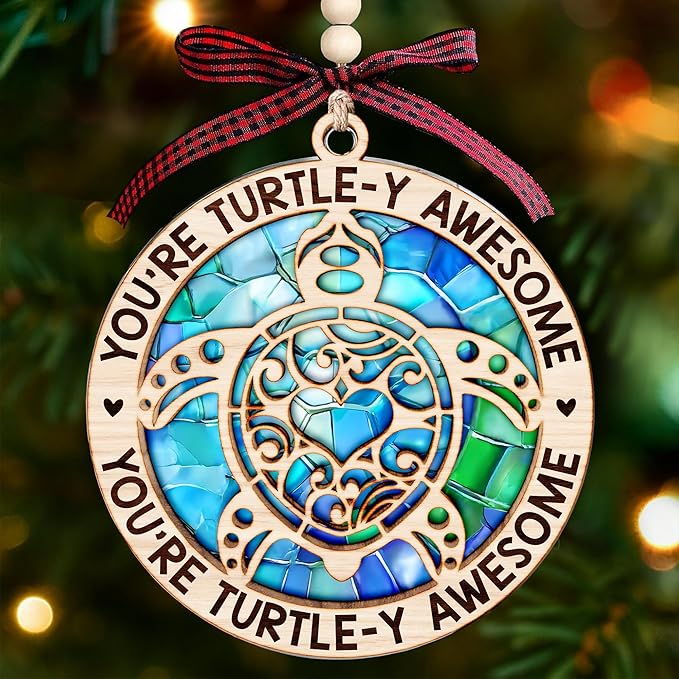 Turtle Ornaments for Christmas Tree - Vivid Sea Gifts for Turtle Lovers, Unique and Fun Turtle Ornament for Holiday Decorations, Festive Beach and Ocean Ornaments, Hawaiian or Beach Themed Christmas
