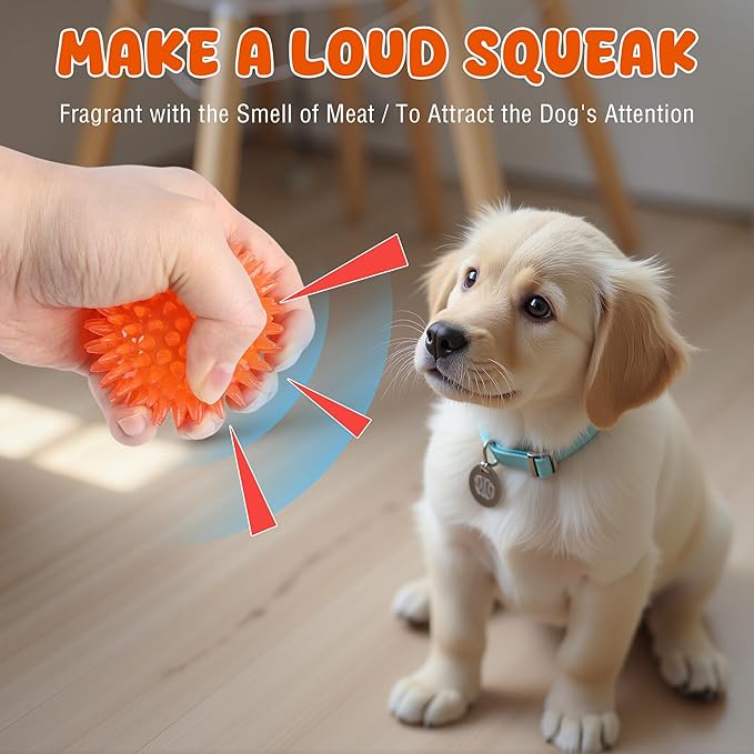 Labeol 2.6” Heavy Duty Squeaky Balls for Dogs 6 Pack Puppy Chew Toys for Teething TPR Fetch Spike Dog Balls Dog Chew Toys for Small and Mideum Breed