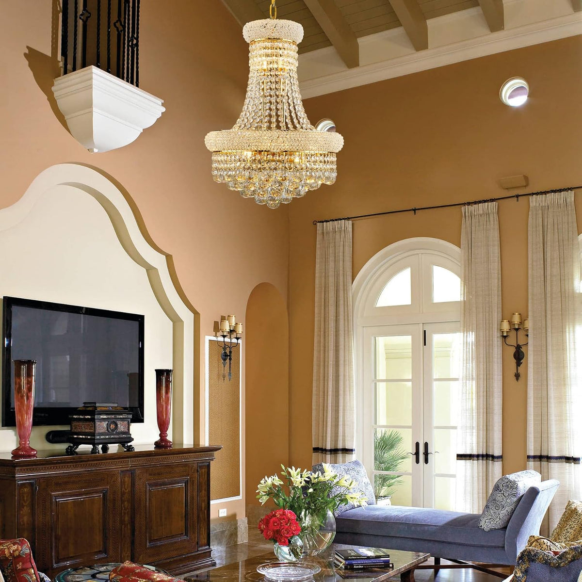 10 - Light Unique Empire Crystal Chandelier for Foyer Entryway Living Room Dining Room Bedroom Hallway Gold Finish