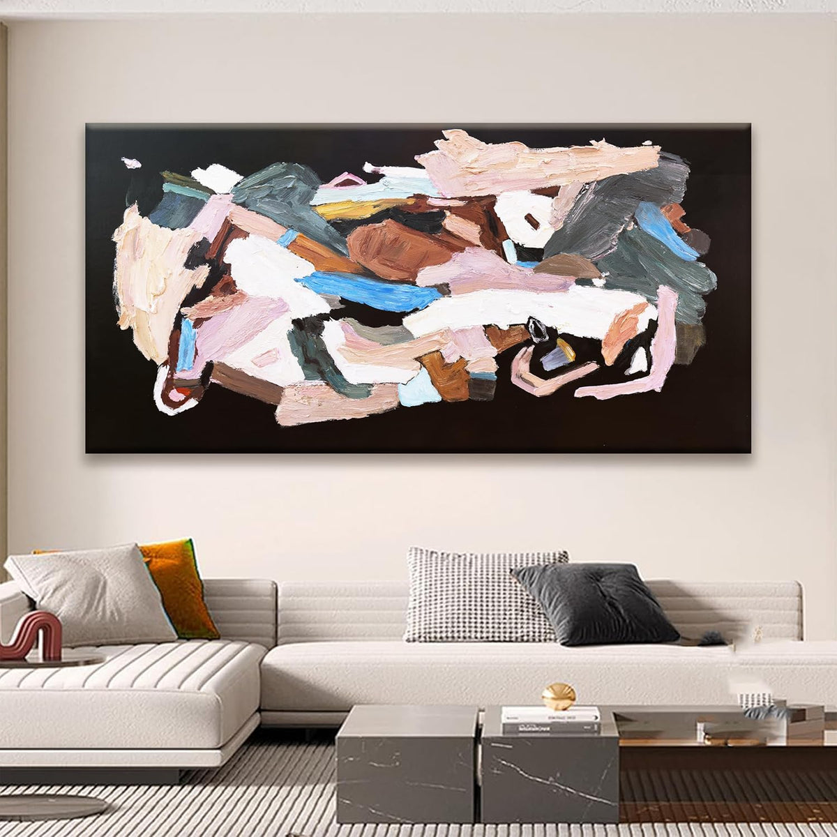 TAIJXAGSG Large Black Abstract Wall Art For Living Room Decor Grunge Room Canvas Art Wall Decor 29" X 58" Painting Colorful Wall Art Line Art For Bedroom Home Office Dining Room Wall Decorations