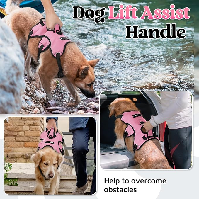 rabbitgoo Escape Proof Dog Harness for X-Large, No Pull with Lift Handle | No Escape, Full Soft Padded, Reflective Adjustable Vest, Leash Clip for Walking Hiking Training, Pink, X-Large