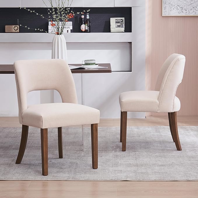 VKNOW Wooden Dining Chairs Set of 2, Modern Fabric Upholstered Dining Room Chair Kitchen Chairs, Farmhouse Dinner Chair for Kitchen Dining Room, Beige