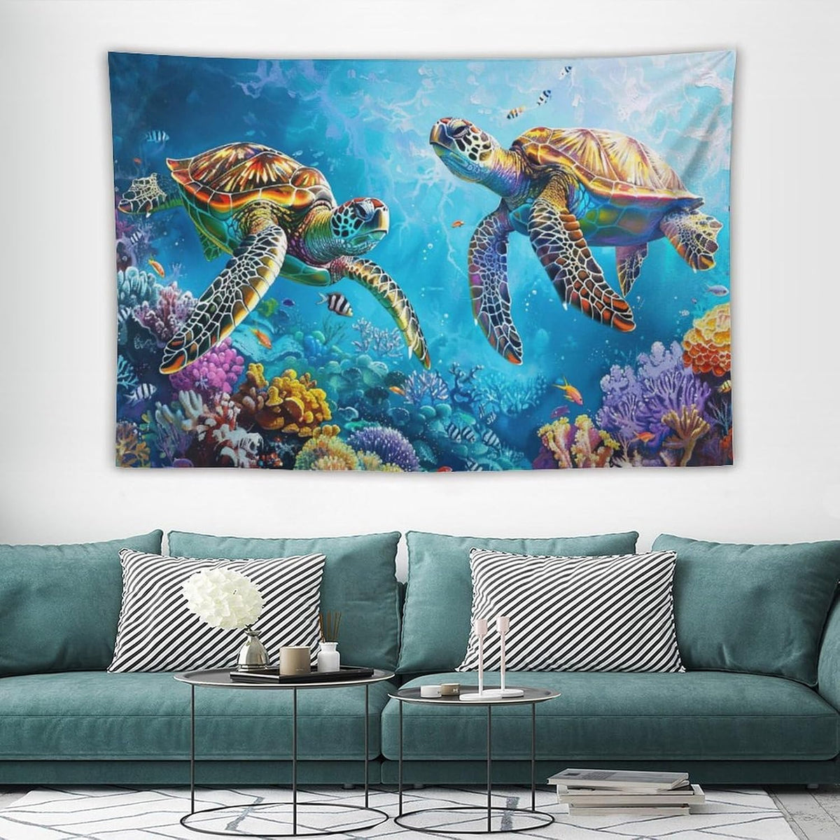 Sea Turtle Tapestry Ocean Tapestries Fabric Wall Hanging Aesthetic Space Coastal Indoor Outdoor Wall Art Tablecloth Bedspread Decoration for Bedroom Dormitory Living Room Home Decor 40"x60"