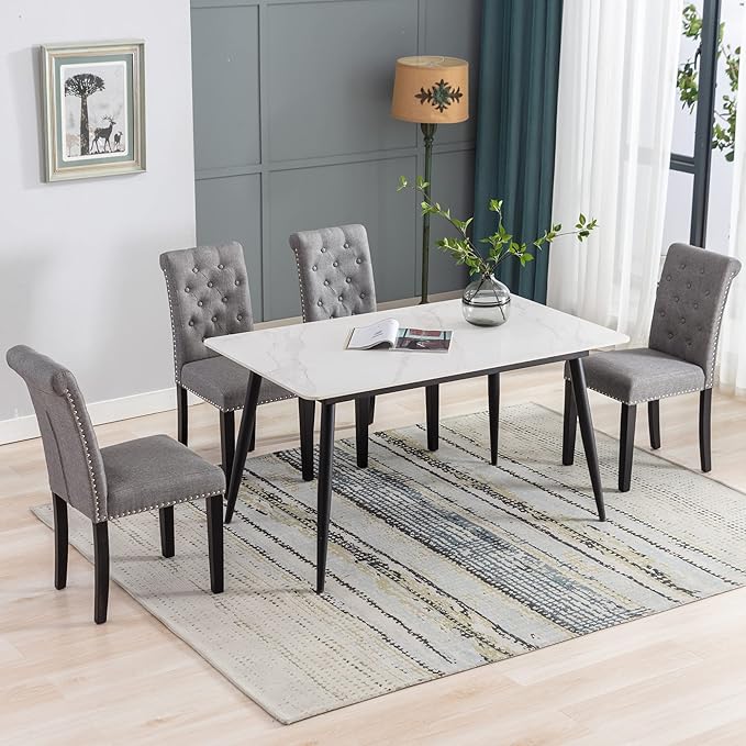 Westice Dining Room Chairs Set of 4 Upholstered Fabric Kitchen Chairs Dining Room Side Chair with Nailhead Trim and Rubber Wood Legs for Small Space Apartment, Gray