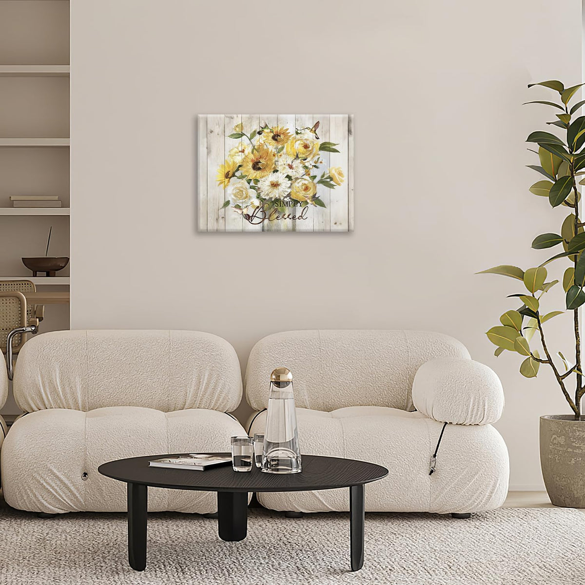 Sunflower Bathroom Pictures Wall Art, Simple Blessed Floral Bathroom Wall Decor, Flower Framed Painting Canvas Artwork for Bedroom Living Room Decorations 20"L x 16"W