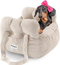 Dog Car Seat for Small Dogs, Portable Puppy Car Seat of Easy Installation, Fashionable Pet Carrier Bag with Large Pockets, Machine Washable Dog Booster Seat (Striped Khaki)