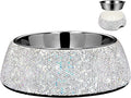 SlowVibes Bling Stainless Steel Dog Cat Bowl, Detachable, 18 oz | Rhinestone metal food or water bowl for medium large dogs and cats, rust-resistant non-slip puppy dish, sparkle pet essential