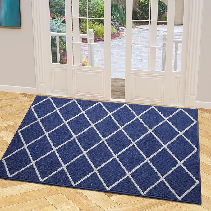 Finchitty Indoor Door Mat, Dirt Resistant and Absorbent, Low-Profile, Non-Slip, Washable Inside Floor Mats for Front Door, Back, and Entrance, 40" x 32", Navy