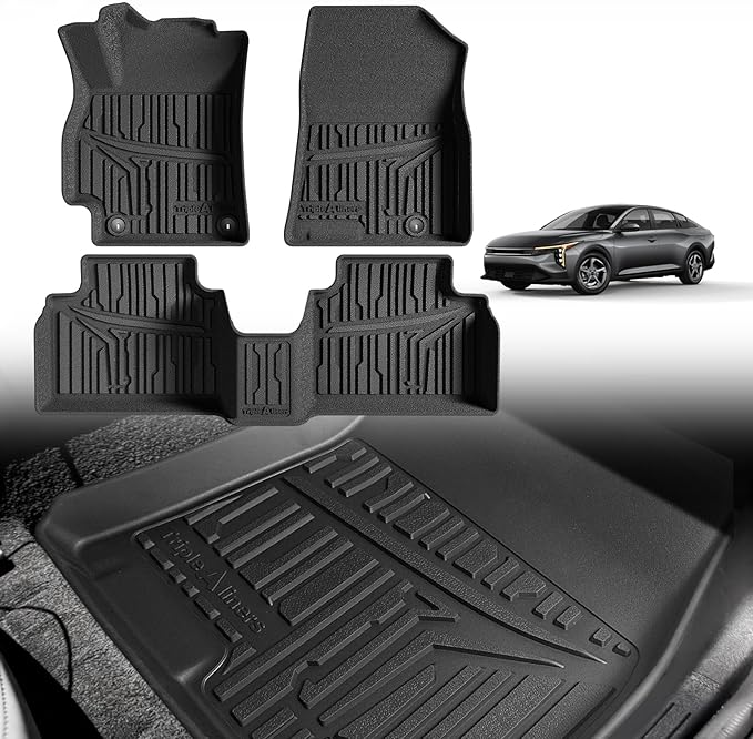 TripleAliners All Weather Floor Mats Compatible with 2024 2025 2026 KIA K4 Accessories 1st & 2nd Row Liners TPE Full Coverage Protection Waterproof Car Floor Liners