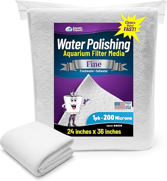 Aquatic Experts Aquarium Polishing Filter Pad, Water Polishing Pad for Aquarium Filters, Filter Floss for Fish Tank Filters, (200 Micron, 24" x 36" - 1 Pack)