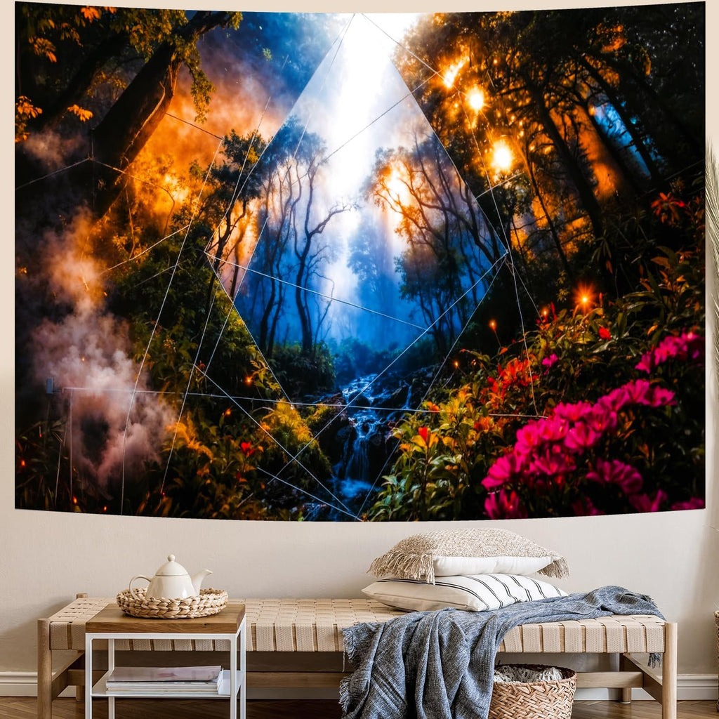 Delur Forest Tapestry Tree of Life Misty Tropical Rainforest Tapestry Wall Hanging Mystical Colorful Spiritual Psychedelic Nature Landscape Headboard for Bedroom Living Room Home Decor (59.1" x 78.7")