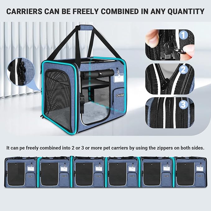 Petskd Combinable Large Cat Carrier with Litter Box for Car Travel, 19"x17"x18" Portable Soft Pet Carrier for 2 Small Cats with Safty Zipper Locks for Vet