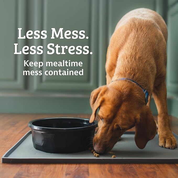 Leash Boss Rectangular Silicone Pet Feeding Tray - Raised-Edge Waterproof Dog Bowl Mat - Flexible Silicone Tray - Easy-Clean Cat Food Mat - Small, 18 x 11 in, Gray