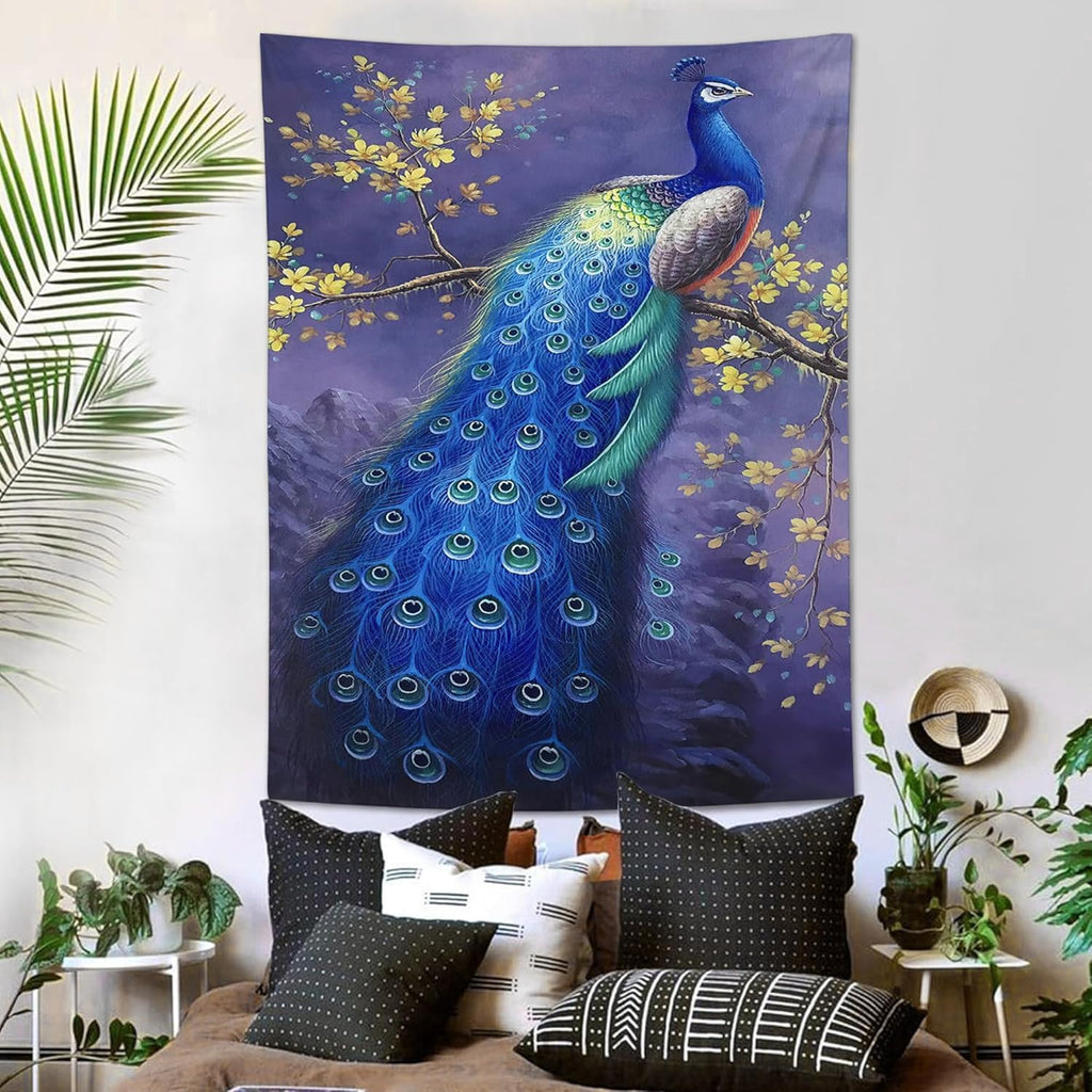 yowecso Peacock Tapestry Wall Hanging for Bedroom, Living Room - Purple Peacock Bird Tapestry - Aesthetic Wall Decor - 50"x60"