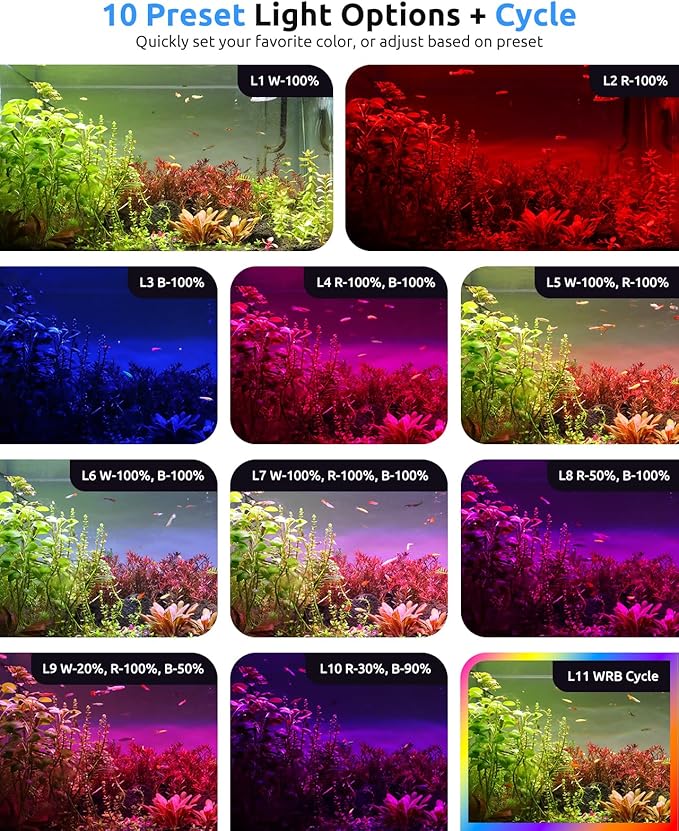 SEAOURA Aquarium LED Light for 24-30in Freshwater Tank, Full Spectrum Aquarium Light for Plant Growth, 6H/8H/12H Timer, WRB 3 Channel Customizable, 10 Brightness & 11 Colors, Adjustable Bracket