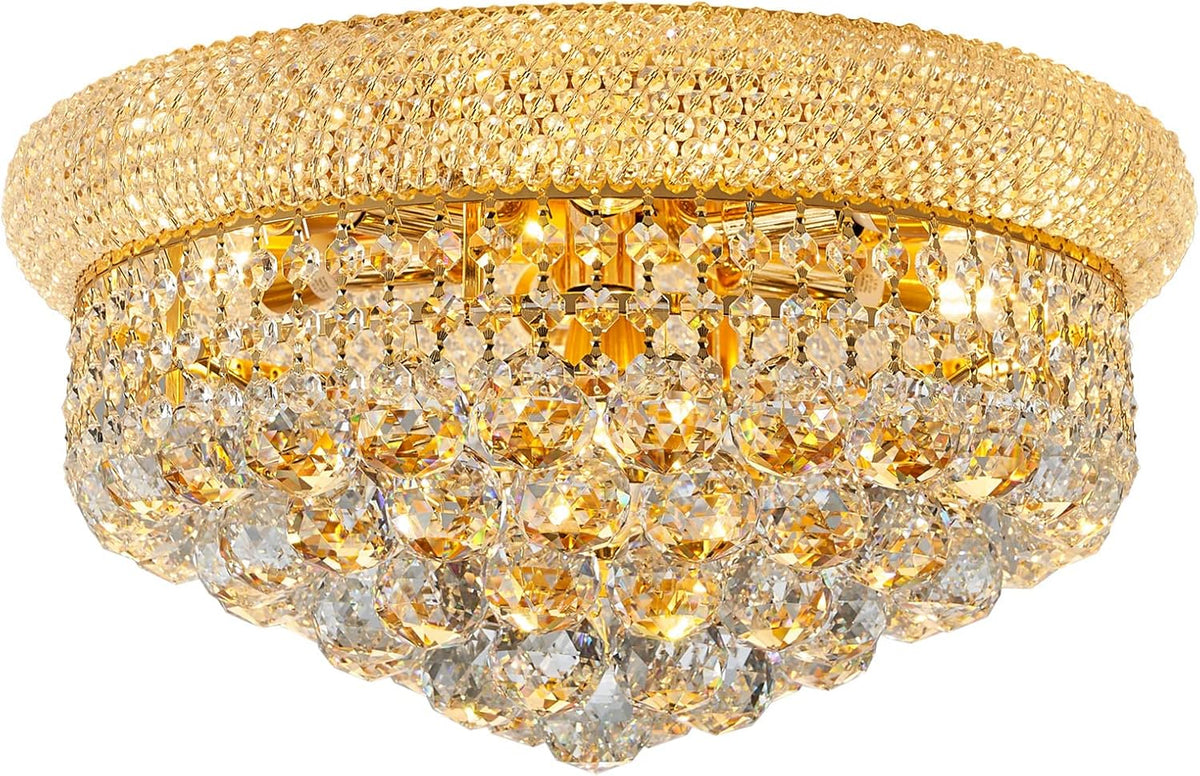 7-Light Crystal Flush Mount Chandelier Ceiling Light Fixture for Living Room Dining Room Bedroom Foyer Entryway Hallway Closet Bathroom (Gold D18)