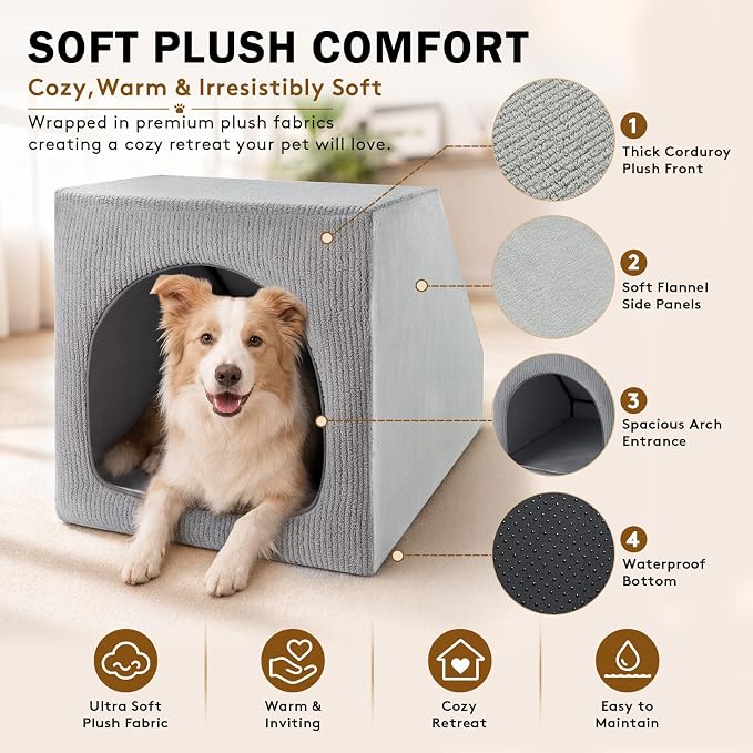 XL Indoor Dog House for Medium Large Dogs, Enclosed Dog Cave Bed | Washable Removable Cover, Spacious Pet House with Soft Cushion, Indoor Dog Bed for Large Breed, 36" L x 26" W x 26" H