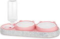 SlowVibes Bling Pink Cat Food and Water Bowl Set, Automatic Water Dispenser | 15-degree tilted double bowls with 17 oz automatic water dispenser for indoor cats, kittens, small medium dogs,Rhinestone