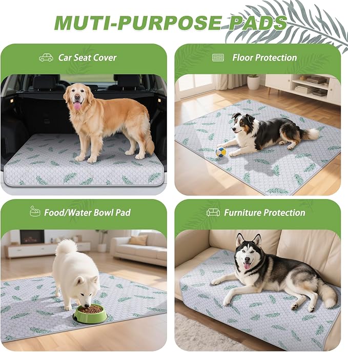 WanpeeGoo Washable Pee Pads for Dogs, 1Pack Reusable Puppy Pads, Super Absorbent & Leakproof Dog Pads, Anti-Slip Dog Pee Pads for Puppy Training & Incontinence, Leaf Pattern 72"x72"