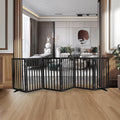 ZJSF Freestanding Indoor Dog Gate for House Foldable Wood Puppy Gate for Doorways Pet Gate for Stairs Extra Wide Pet Fence, Black, 32" Height 6 Panels