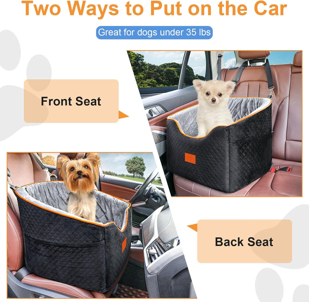Dog Car Seat for Small Dogs, Memory Foam Booster Dog Seat for Dogs up to 35 lbs, Elevated Pet Car Seat, Travel Safety Pet Seat with Washable Removable Cover, Storage Pockets (Green)
