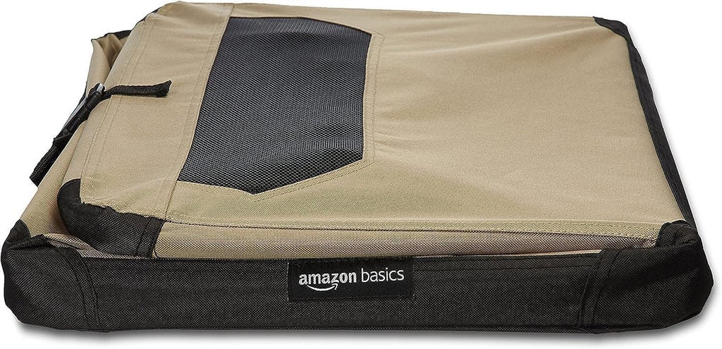 Amazon Basics 2 Door Foldable and Portable Travel Pet Kennel for Cat, Dog, Rabbit, 26 inch, Tan, S 26" x 18" x 18"