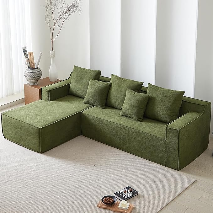 101" Modular Sectional Sofa for Living Room,Boneless Couch in A Box,Memory Foam Sectional Couches for Apartment,Cloud Couch No Assembly Required,Green
