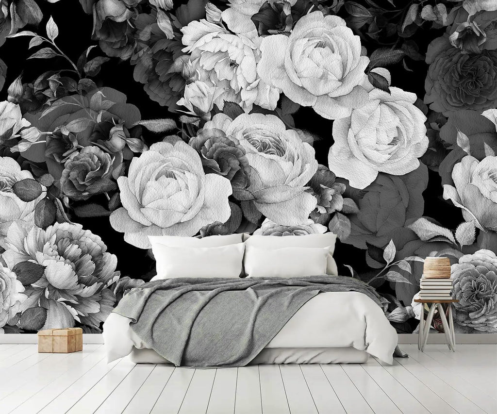 AFZEVEB-Dark Peony Wallpaper Watercolor Rose Wall murals for Bedroom 136"x96" (Not Peel and Stick)