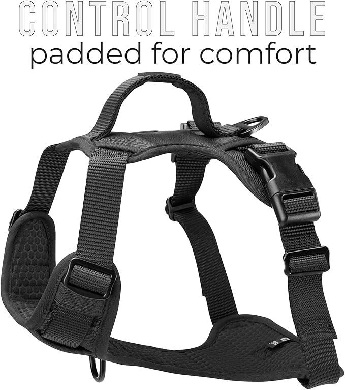 TUG No-Pull Dog Harness, 2 Leash Clips + Padded Handle (Large, Black) | Water-Resistant Padded Interior | No-Pull Front Clip | Padded Back Handle | Adjustable Straps