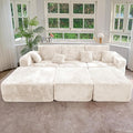 113" Modular Sectional Sofa Bed, Convertible Cloud Couches for Living Room with Ottoman, 6 Seater Corduroy Boneless Couch Sleeper Sofa Set, No Assembly Required, Beige 1 PCS